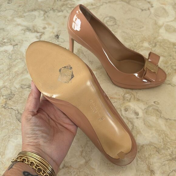 Salvatore Ferragamo Osimo Patent Leather Vara Bow High-Heel Pumps Ballerina Pink - Picture 14 of 16